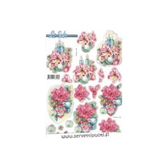 KYNTTILÄT, JOULUPALLOT ja AMARYLLIS  STANSSATTU 3-D arkki LeSuh091